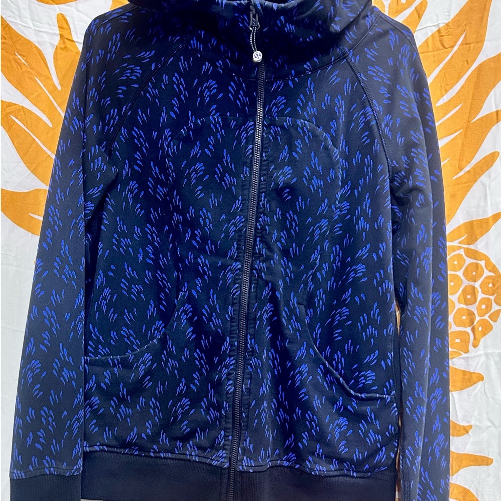 Lululemon Women’s SZ 10 Scuba Hoodie III Terry Jacket Pitter Patter Black Blue